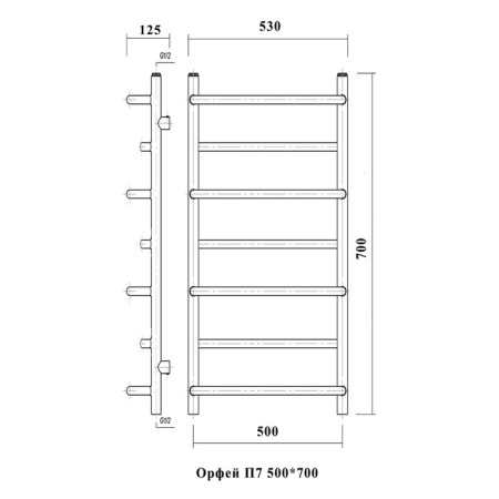 Water heated towel rail Domoterm "Orpheus", P7, 7 crossbars, 500 x 700 mm, chrome-2