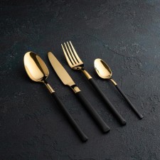 A set of cutlery made of stainless steel Magistro “Versailles”, 4 objects, the color of the handles black, the color of the metal of the gold