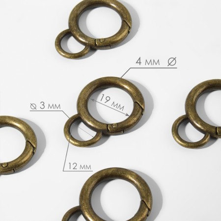 Karabin ring, 37 mm, d = 27/19 mm, thickness - 4 mm, with a mount of 12 × 3 mm, 5 pcs, bronze color