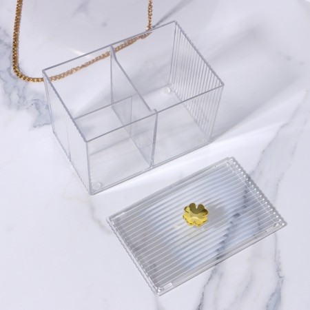 Organizer for storage "Flower", with a lid, 3 sections, 14 × 9 × 10.5 cm, the color is transparent/golden-7