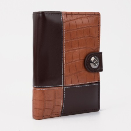 Male purse on the button, 3 in 1, for auto documents, passports, bills, pockets for cards, for coins, brown color