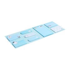 A set of adhesive paper for DEVENTE notes. 65x100 mm, set of notes: 20x56 mm, 40x56 mm and 56x90 mm, 8x20 sheets, offset 80 g/m², print 4+0, range of forms, 8 designs, in cardboard blister and plastic bag with a Euro suspension
