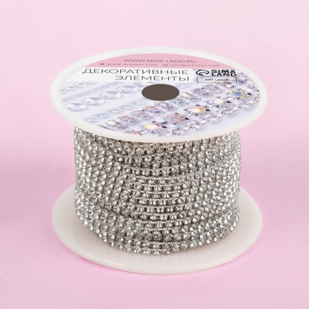 Chain with rhinestones, metal, glass, 2 mm, 9 ± 1 m, silver color-4