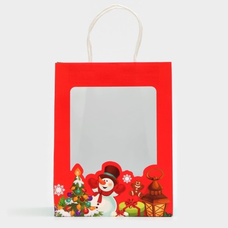 Gift package with the window "Snowman" 19 x 26 x 13 cm, red-2