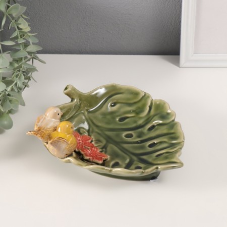 Souvenir Ceramics stand "Green sheet with two birds" 25x19x8 cm-1