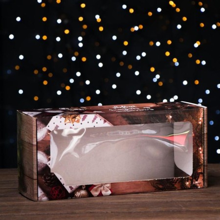 The box is self -assembly, with a window, "desired gifts", 16 x 35 x 12 cm, 1 pc.