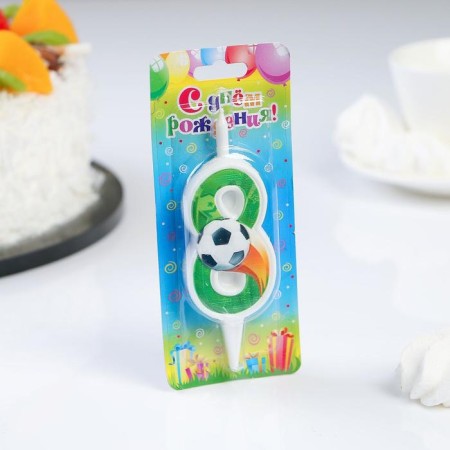 Candle for the Cake "Football", 10.2 cm, green number "8"-1