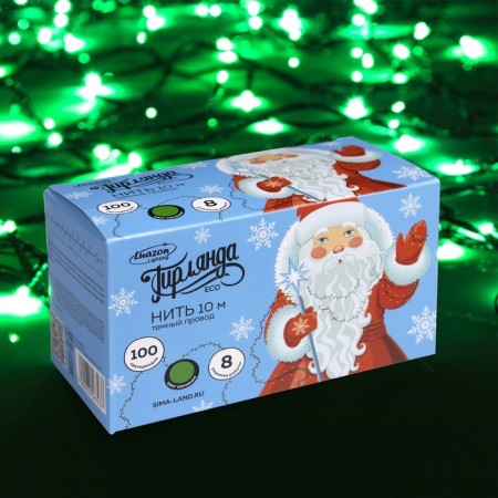 Garland “thread” 10 m, IP20, dark thread, 100 LED, green glow, 8 modes, 220 V-2