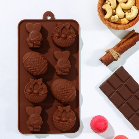 Form for decorations of the share "Easter", silicone, 20.7 × 10.6 × 3 cm, 8 cells, color mix
