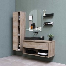 Mirror in a bathroom with a shelf, semi -oval, 35 × 50 cm