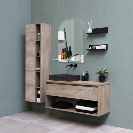Mirror in a bathroom with a shelf, semi -oval, 35 × 50 cm