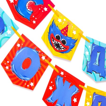 Garland on the tape "Happy Birthday!", Length 176 cm, monster-2