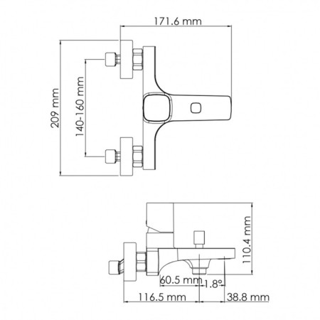 Wasserkraft Naab 8601 bath mixer, one -leaf, shower, brass-6