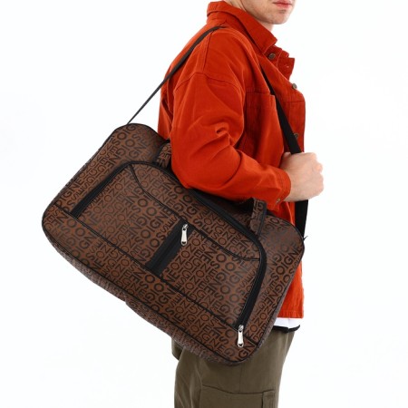 Road bag with lightning, external pocket, long belt, brown color-1