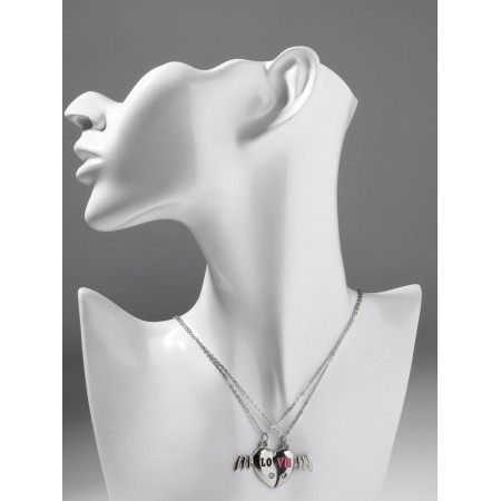 Kulons "Demetrons" Heart with wings, white color in silver, 45 cm-5