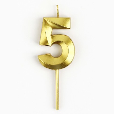 Candle figure for the cake "5", gold, 2.5 x 8 cm.-1