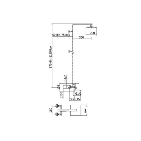 The shower system Fashun A52402-7, pour 115 mm, with a tropical shower, hand watering can, black-1