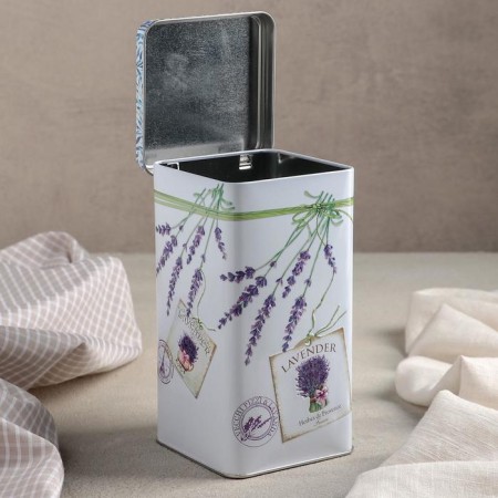 Bank with a lid for bulk products "Lavender", 1.2 l, 9 × 9 cm, rectangular-1