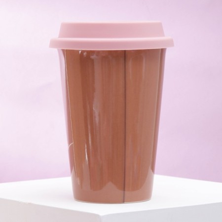 A ceramic glass with silicone lid "Your style", 300 ml, brown color-1