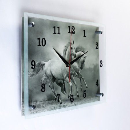 Carting clock is wall-mounted, interior "gray horses", silent, 25 x 35 cm-1