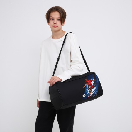 Children's sports bag for the boy "Football" with lightning, external pocket, black-4