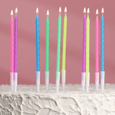 Candles for the cake "Neon", 10 pcs, multi -colored, 14 cm-4