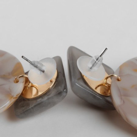 Earrings Plastic "Tanzania" marble circles, brown-gray color-2
