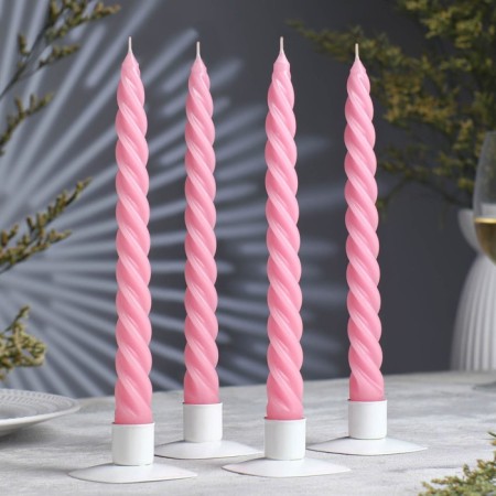 A set of candles of twisted, 2.3x 24.5 cm, 5 hours, 50 g, 4 pieces, light pink