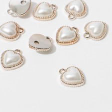 Pearl suspension heart 1.9 × 1.6 × 0.7 cm, (set 10 pcs.), White color in gold