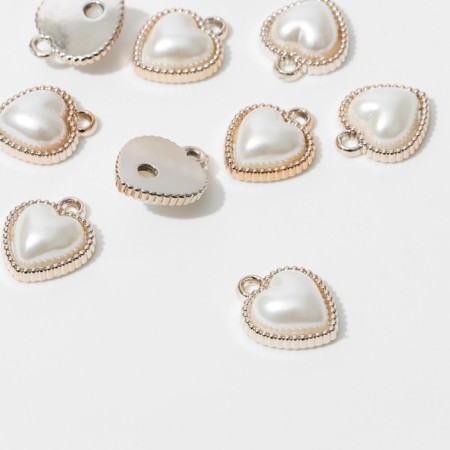 Pearl suspension heart 1.9 × 1.6 × 0.7 cm, (set 10 pcs.), White color in gold