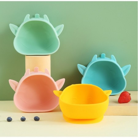 Baby plate on a suction cup, silicone, turquoise color, rr: 12x15x5.5 cm-5
