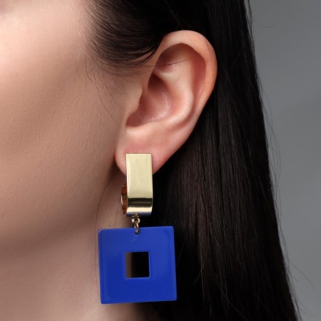 Earrings Assorted Azelia Square, blue color in gold-1