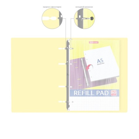 A notebook on rings A5, 80 sheets in the Erichkrause "Pastel", plastic cover, OFSET BOLK, 100%whiteness, mix-8
