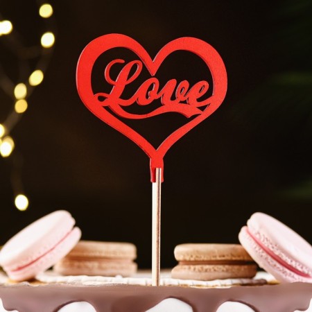 Topper wooden "love" red 12x11 cm-1