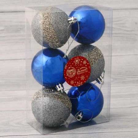 Set of balls plastic D-6 cm, 6 pcs "Dorofa strip shine" mix-1