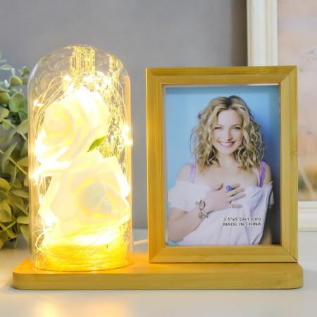 Photo frame wood 9x13 cm with backlight "White roses in the flask" USB 9.5x21x17.5 cm