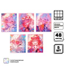 A set of notebooks of 5 pieces of 48 sheets in the Calligrata TOP “Pink Glasses” cage, covered cardboard, holographic lamination, offset block