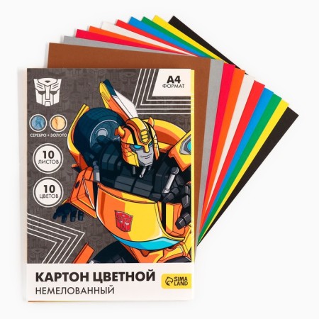 Cardboard color, A4, 10 sheets, 10 colors, non -unilateral, in a folder, 220 g/m², transformers-1
