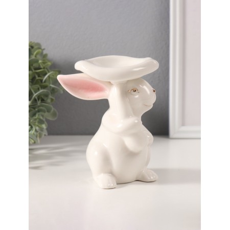 Souvenir Ceramics "White Rabbit under the mushroom" 8x9x13 cm-3