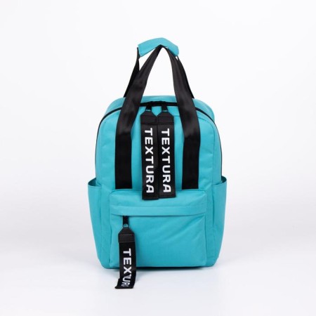 A backpack - a youth bag of textiles with a zipper, 3 pockets, Textura, Biryuzovoy color