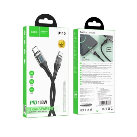 Cable Hoco U115, Type-C-Type-C, 100W, 5 A, 1.2 m, transparent, nylon braid, black-5