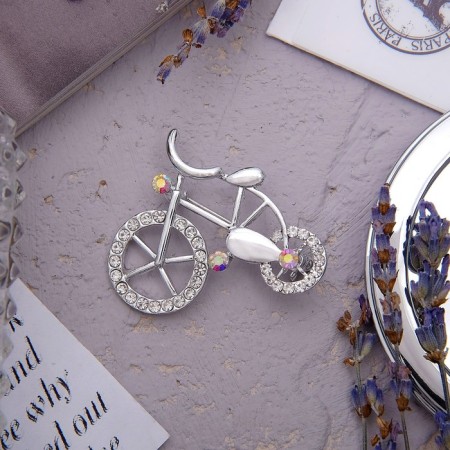 Broach "Bicycle", Rainbow color in silver-1