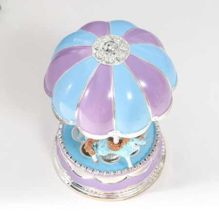 Souvenir Musical Mechanical Light "Carousel - Horses" Blue 10.5x10.5x15 cm-4