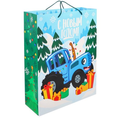 New Year. Gift package, 31x40x11.5 cm, packaging, blue tractor-2