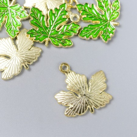 Decor for creativity Metal, enamel "Maple leaves" Green 2x2 cm-1