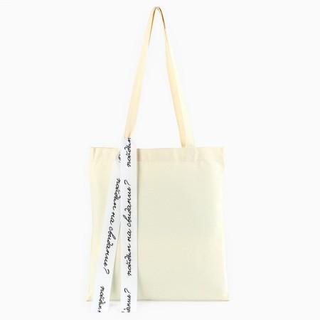 Shoper with the tape "Let's go on a date", 35x0.5x40 cm, beige color-1