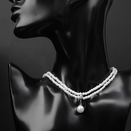 Beads "Pearl Paradise" Two threads with a suspension, white color in silver, length 38cm