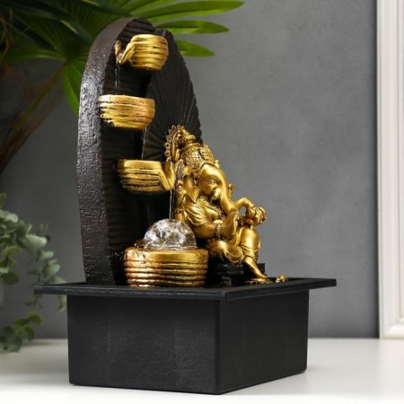 The desktop fountain from the network, the backlight "Golden Ganesh at the waterfall with bowls" 35x25x20 cm-5