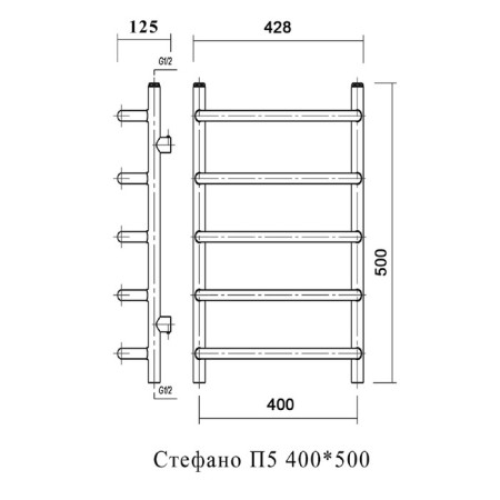 Water heated towel rail Domoterm "Stefano", P5, 5 crossbars, 400 x 500 mm, chrome-3