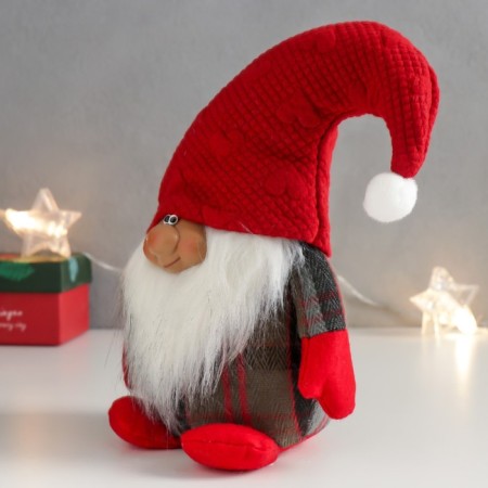 Interior doll "Grandfather Frost in a huge red cap" 22x15x10 cm-3